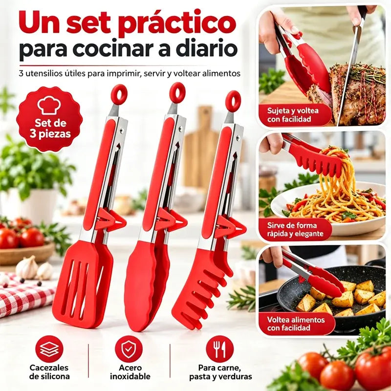 【Juego de 3 piezas】Pinzas de acero inoxidable para alimentos