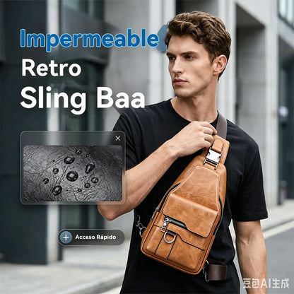 🎒 ¡50% de descuento por tiempo limitado! 🧳 Bolso de hombro/pecho retro impermeable de piel sintética para hombre – Impermeable