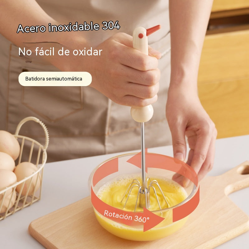 25€【 Conjunto de 2 piezas】Batidor de huevos semiautomático de acero inoxidable