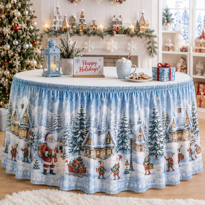 【210cm*75cm】 Mantel con estampado de Santa Claus y renos para fiestas navideñas