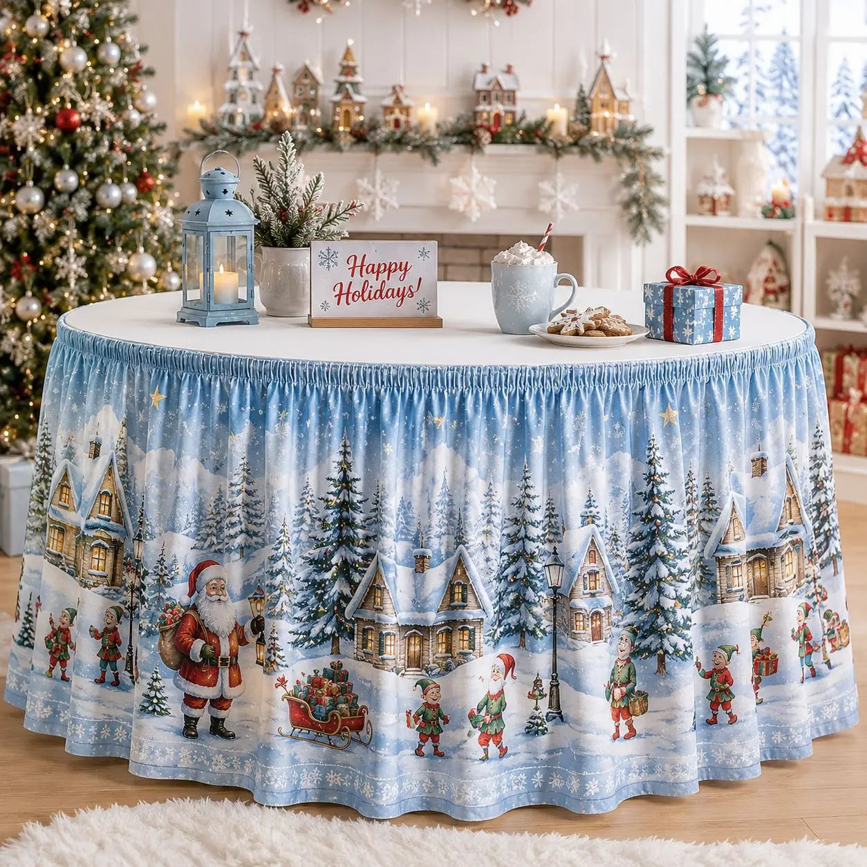 【210cm*75cm】Vianočný obrus s motívom Santa Clausa a sobov