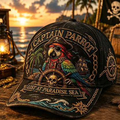 🦜🦜Gorra de béisbol con estampado retro de loro pirata
