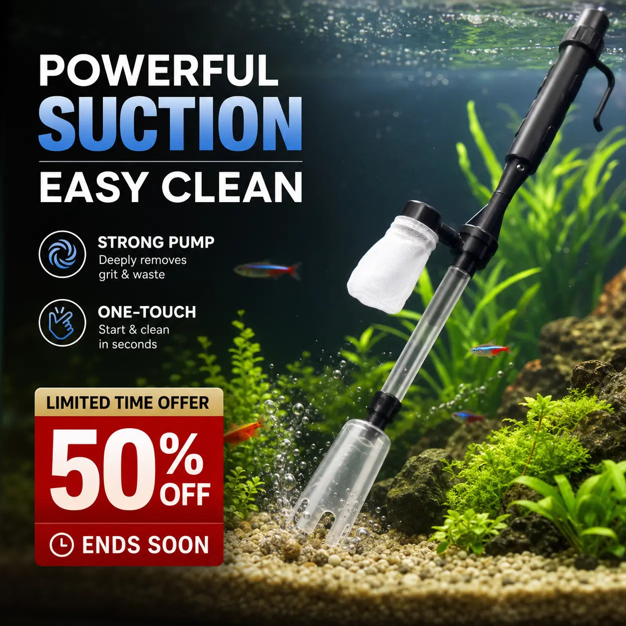 🐠Elektrický čistič akváriového substrátu s nastaviteľnou dĺžkou hadice pre ľahké čistenie - vhodný pre všetky akvária🧹🐟