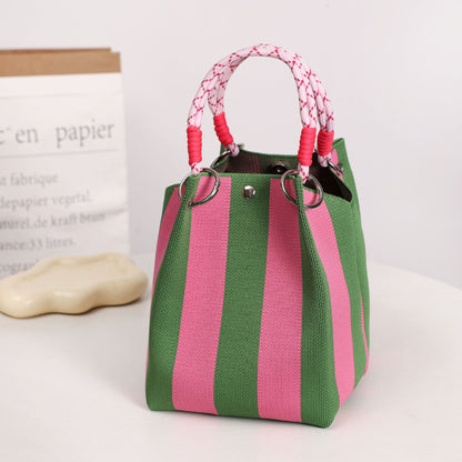 👜🌴 Sac seau bohème rayé en maille pour femme – Sac bandoulière d’été fait main pour la plage
