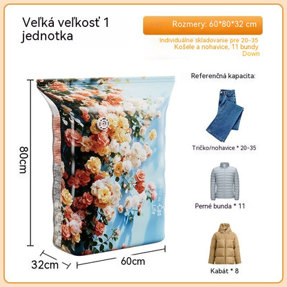 🧳【60*80*32cm】【5-dielna sada】💨 Veľké, stlačiteľné vákuové úložné vrecko: nevyžaduje pumpičku, je nepriepustné a ideálne na úsporu miesta v kufri a doma ✈️