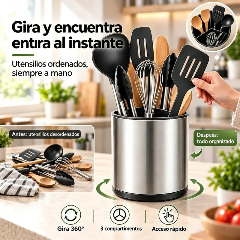 Caja de almacenamiento giratoria de 360 grados para utensilios de cocina