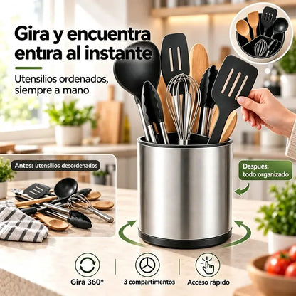 Caja de almacenamiento giratoria de 360 grados para utensilios de cocina