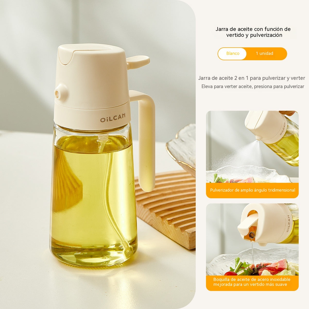 🍳🌿 Recipiente de aceite 2 en 1 | Pulverizador y vertido en un solo dispositivo