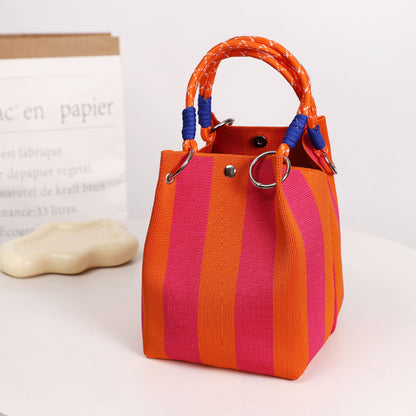 👜🌴 Sac seau bohème rayé en maille pour femme – Sac bandoulière d’été fait main pour la plage