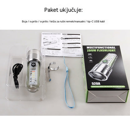 👍👍Kompaktna, visokointenzivna svjetiljka s višenamjenskim bočnim svjetlom, brzim punjenjem tipa C, prenosivošću i ultra dugotrajnom baterijom.