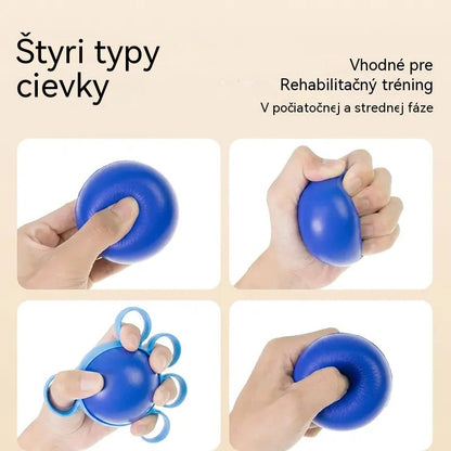 Ortopedická lopta na regeneráciu prstov a rúk s fixačnými krúžkami, pomôcka na posilnenie sily a mobility pre seniorov alebo po mŕtvici