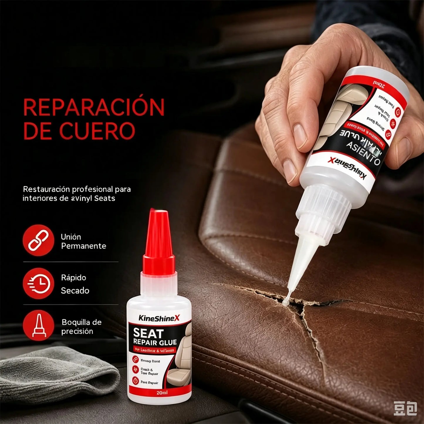 🚗 Adhesivo de secado rápido para cuero de asientos de coche: adhesivo de vinilo y cuero con boquilla de precisión, apto para asientos de coche, sofás y muebles de cuero.