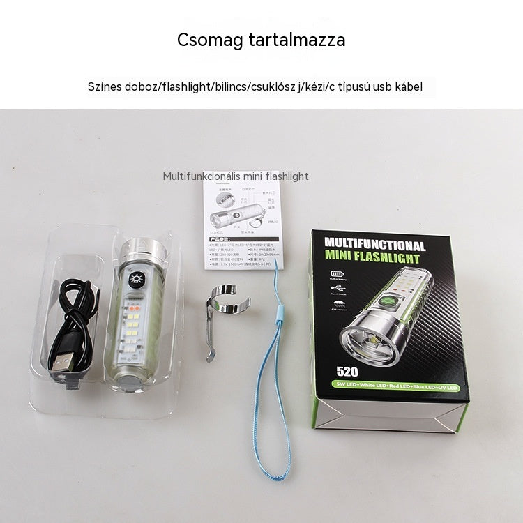 👍👍Linterna compacta de alta intensidad con luz lateral multifunción, carga rápida tipo C, portabilidad y batería de duración ultralarga.