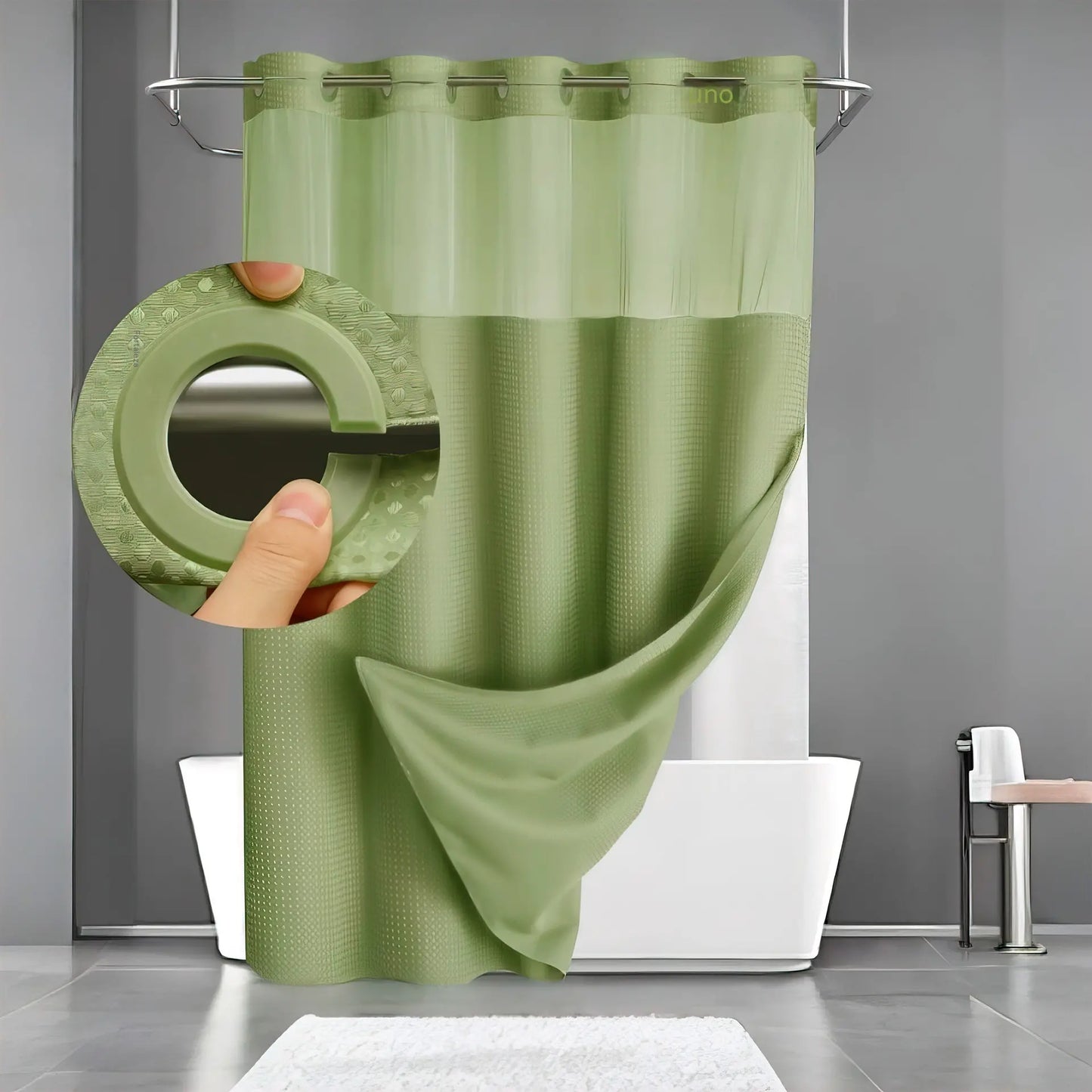 【180 cm x 188 cm】 Vodoodolný dvojvrstvový sprchový záves (alebo deliaca záclona) s vaflovou štruktúrou a veľkými očkami na zavesenie