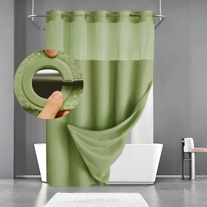 【180 cm x 188 cm】 Vodoodolný dvojvrstvový sprchový záves (alebo deliaca záclona) s vaflovou štruktúrou a veľkými očkami na zavesenie
