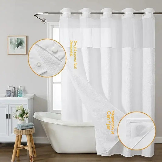 【180 cm x 188 cm】 Vodoodolný dvojvrstvový sprchový záves (alebo deliaca záclona) s vaflovou štruktúrou a veľkými očkami na zavesenie