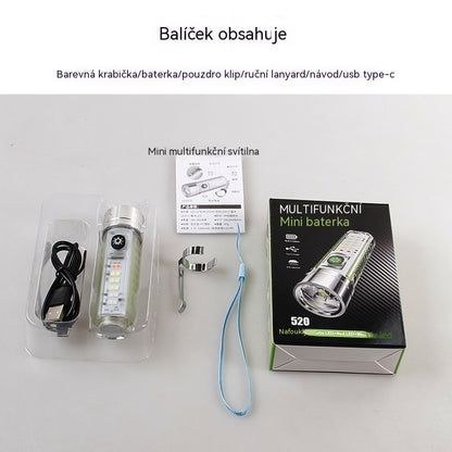 👍👍Kompaktní svítilna s vysokou intenzitou světla, multifunkčním bočním světlem, rychlým nabíjením přes USB-C, přenosností a ultra dlouhou výdrží baterie.