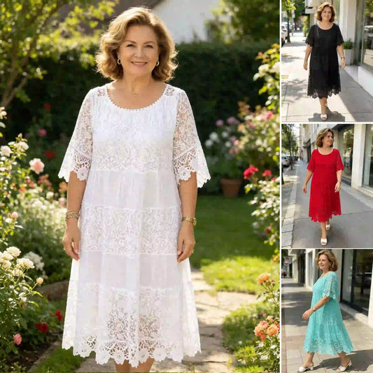 🔥【50% POPUSTA】✨✨✨【S-5XL】2026Nova haljina kratkih rukava, okrugli izrez i čipka.