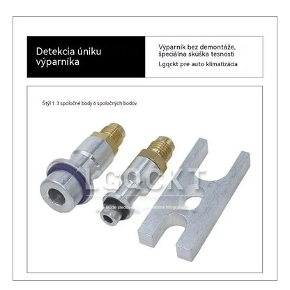 Nástroje používané na detekciu netesností vo výparníku klimatizačného systému automobilu.