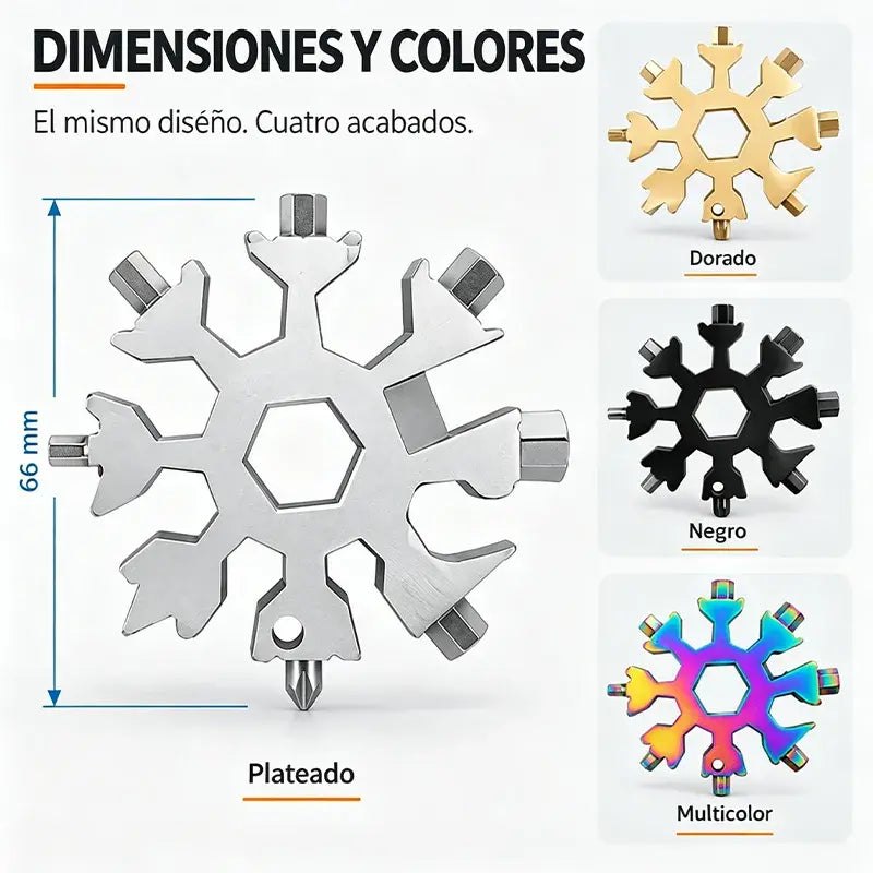 【4 piezas 26€】❄️Llave multiherramienta portátil Viral 18 en 1 con diseño de copo de nieve, fabricada en acero inoxidable.