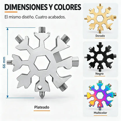 【4 piezas 26€】❄️Llave multiherramienta portátil Viral 18 en 1 con diseño de copo de nieve, fabricada en acero inoxidable.