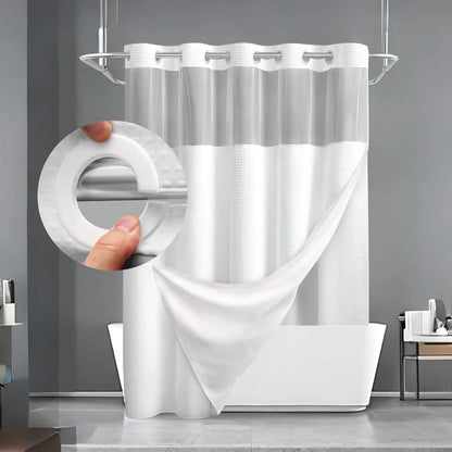【180 cm x 188 cm】 Vodoodolný dvojvrstvový sprchový záves (alebo deliaca záclona) s vaflovou štruktúrou a veľkými očkami na zavesenie