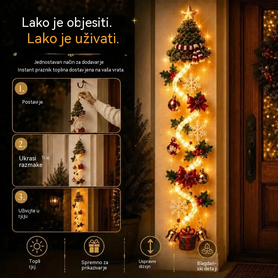 🎄 Božićna svjetla za vrata MerryCascade | 6 svečanih dizajna, toplo svjetlo, 3D detalji, vertikalni dizajn koji štedi prostor ✨