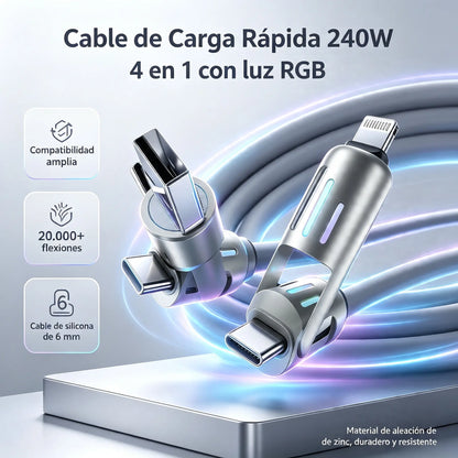 🔥 【2 kusy za 560 Kč】 🔥 (délka 2 metry) 4v1 kabel PD 240 W – rychlé nabíjení USB‑C, Lightning a USB‑A, hliník a silikon, synchronizace dat ⚡📱