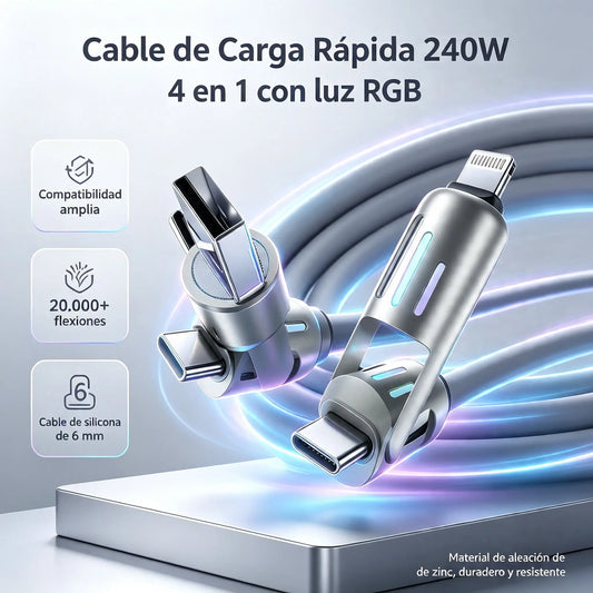 🔥 【2 kusy za 560 Kč】 🔥 (délka 2 metry) 4v1 kabel PD 240 W – rychlé nabíjení USB‑C, Lightning a USB‑A, hliník a silikon, synchronizace dat ⚡📱