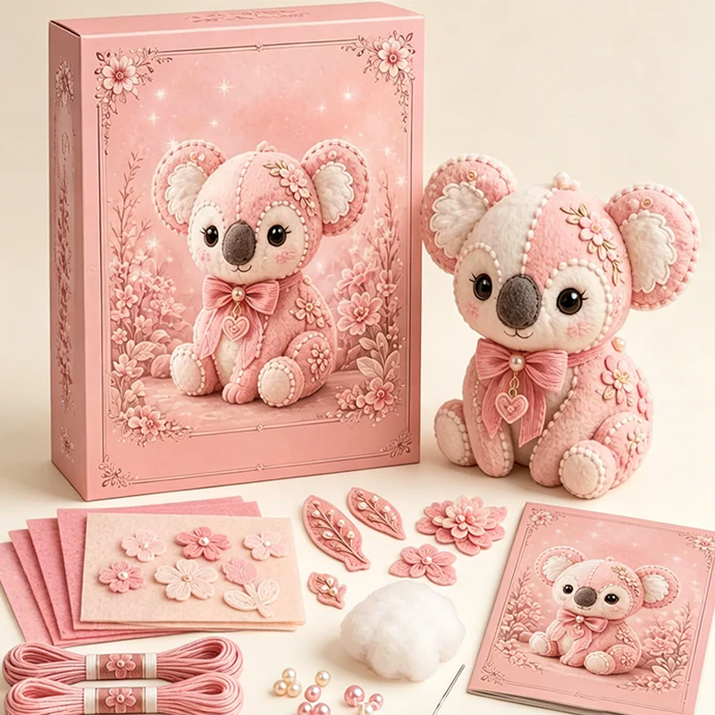 🧸Conjunto de patchwork de fieltro rosa para hacer tú mismo