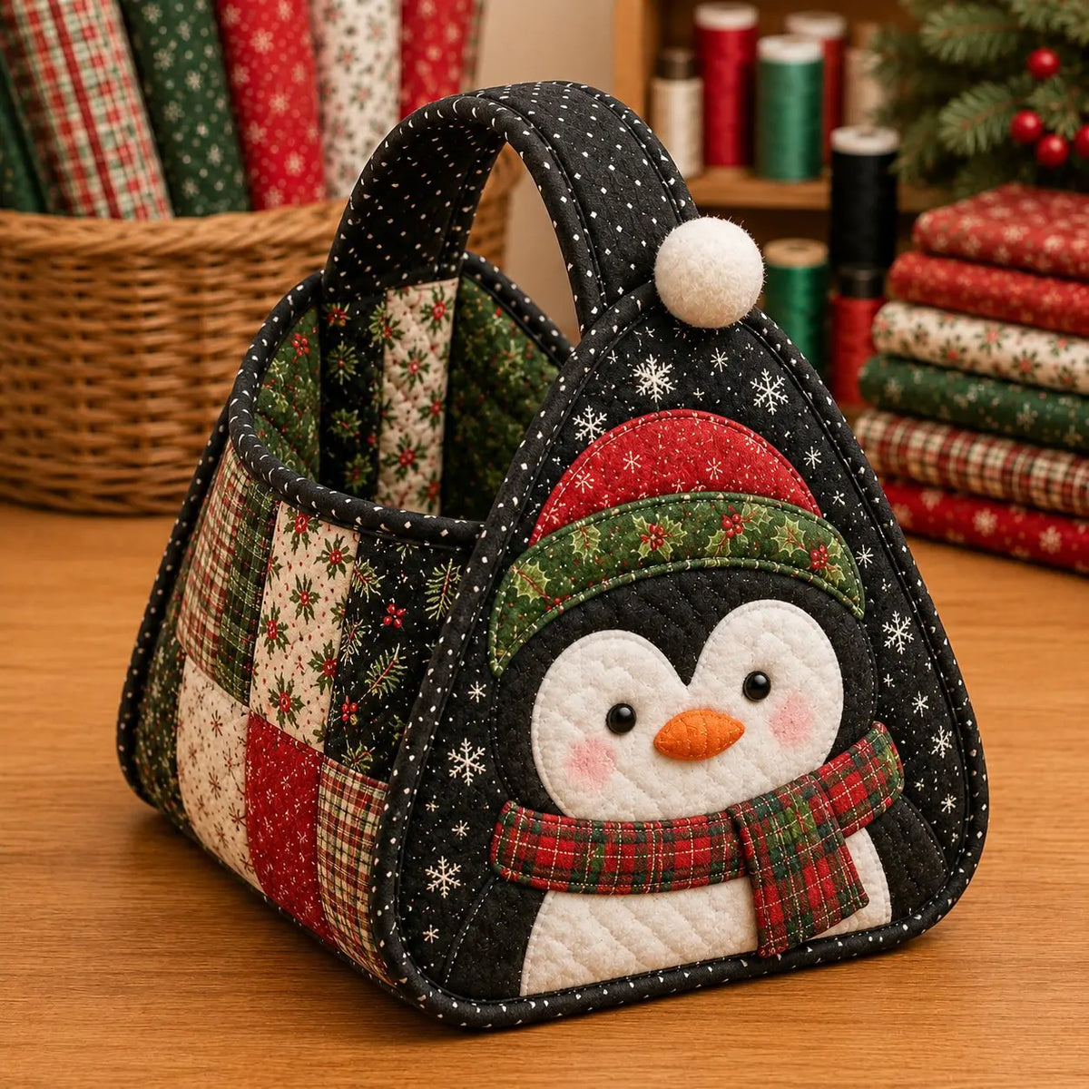 🎁🎁Prešívaný prenosný košík s vianočným motívom