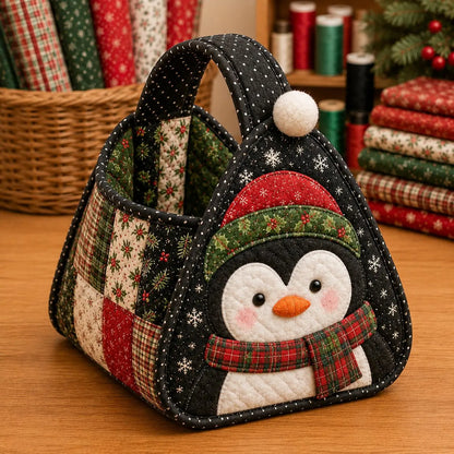 🎁🎁Prešívaný prenosný košík s vianočným motívom