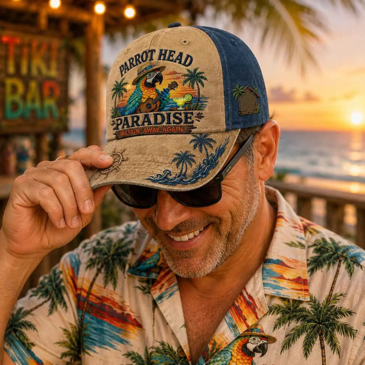 🦜🦜Gorra de béisbol con estampado retro de loro pirata
