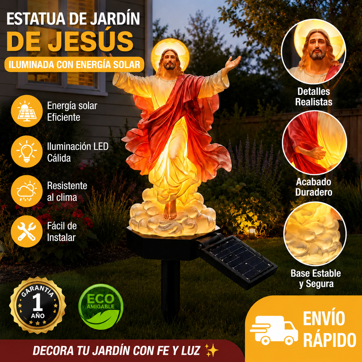 🔥 Osvijetljeni kip Isusa u vrtu na solarni pogon
