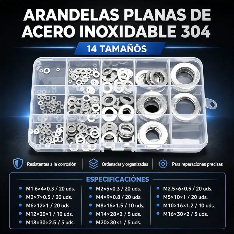 【190 piezas/caja】Junta metálica de acero inoxidable 304