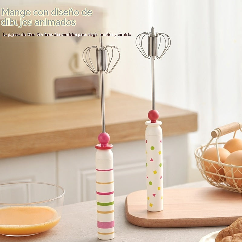 27€【2 artículos】 Lindo batidor de huevos semiautomático de acero inoxidable