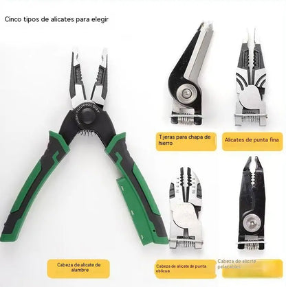 Alicates multifuncionales: alicates universales para electricista de alta dureza (con función de comprobación de voltaje y capacidad 5 en 1), pelacables/cortacables y alicates de punta fina.