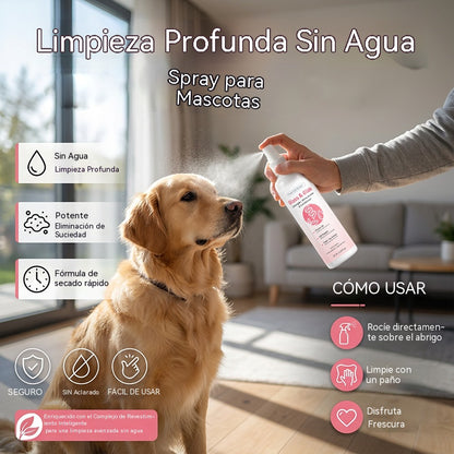 🐾 Spray 3 en 1 para el cuidado de mascotas sin enjuague: limpia, desodoriza y desenreda.