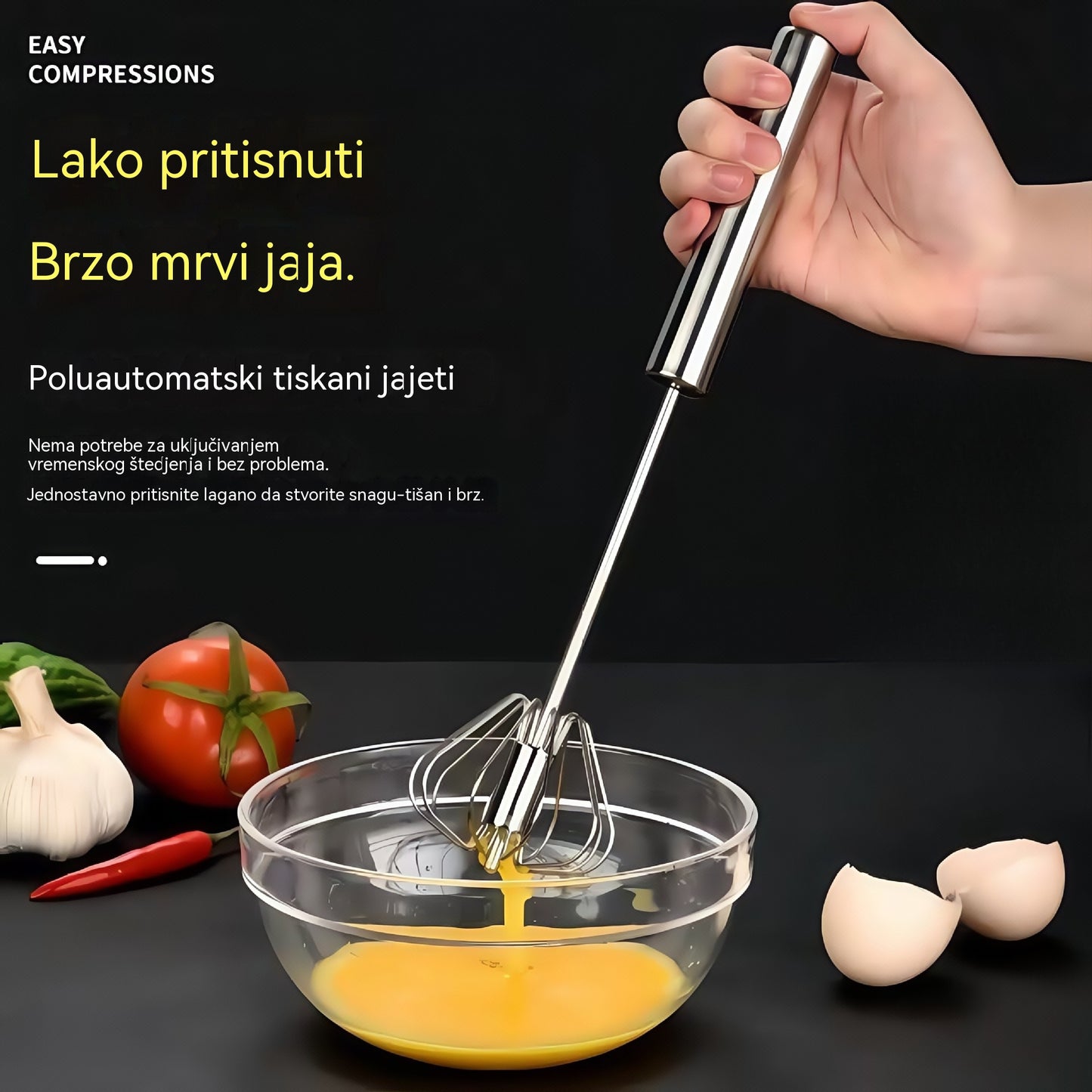 23€【Set od 3 dijela】Poluautomatska pjenjača za jaja od nehrđajućeg čelika
