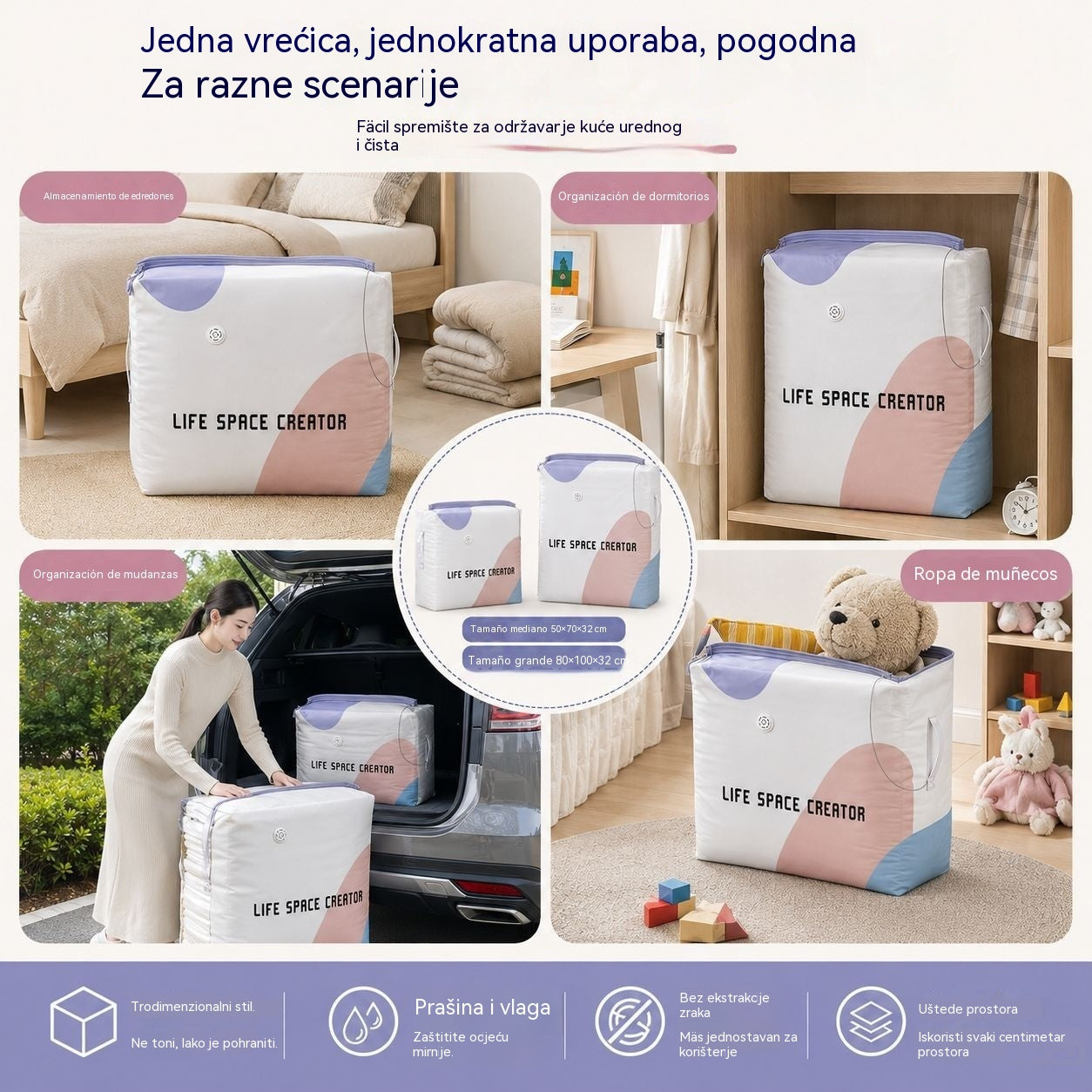 🧳【Set od 5 dijelova】💨 Velika, stlačiva vakuumska vrećica za pohranu: nije potrebna pumpa, nepropusna je i idealna za uštedu prostora u koferima i kod kuće ✈️