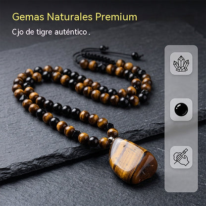 🐯🔥 ¡Oferta por tiempo limitado: 52% de descuento! Collar de hombre con cuentas de ojo de tigre natural: cordón tejido a mano, cuentas pulidas y lisas que realzan tu estilo único ✨