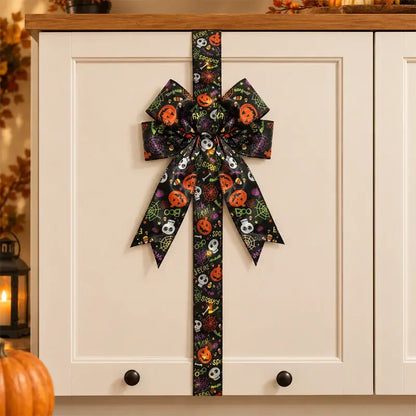 2 piezas 26€ 🎃 Decoración de lazo para armarios de Halloween: Divertida corona de cinta con forma de calabaza para armarios de cocina