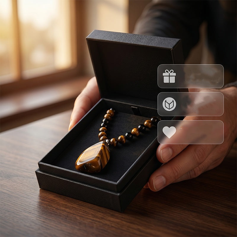 🐯🔥 ¡Oferta por tiempo limitado: 52% de descuento! Collar de hombre con cuentas de ojo de tigre natural: cordón tejido a mano, cuentas pulidas y lisas que realzan tu estilo único ✨