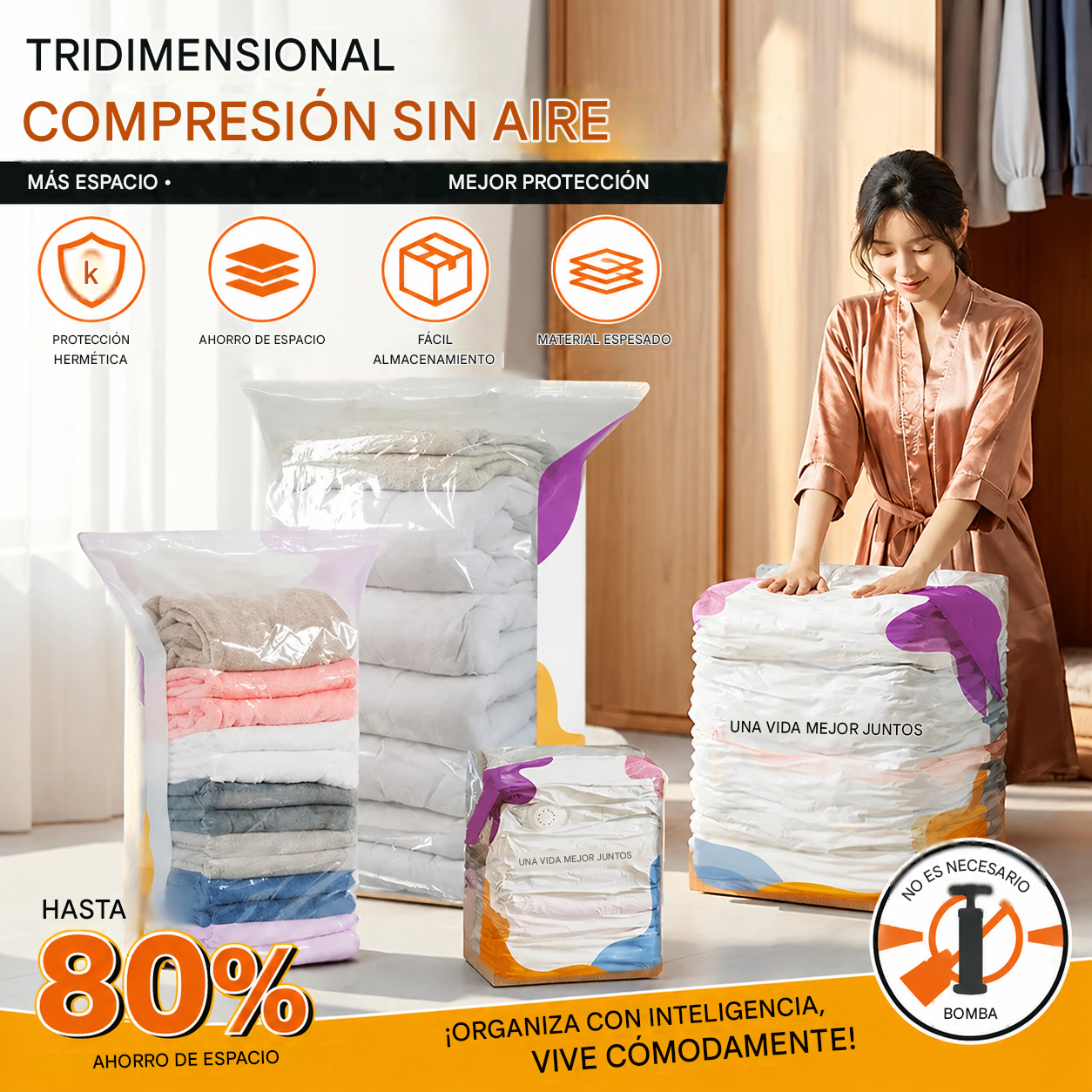 ⏳ Oferta por tiempo limitado 🔥【Juego de 4 piezas/40*60*32CM，50*70*32CM，60*80*32CM，80*100*32CM】Bolsas de compresión al vacío (bomba no incluida), bolsas de almacenamiento a prueba de polvo