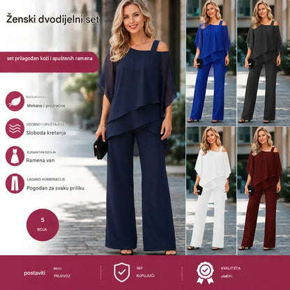⏳ Vremenski ograničena ponuda ⏰【50-120 kg】👚👖 Ženski dvodijelni set: Tkanina ugodna za kožu, dizajn spuštenih ramena ✅【Majica + hlače】