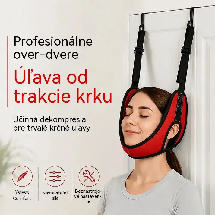 Cervikálny trakčný prístroj na zavesenie na dvere na uľavenie od bolesti krku.