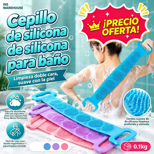 4 artículos por 29 €🌿🛁 Cepillo de espalda extralargo de silicona: ¡limpia, masajea y cuida! ✨💙