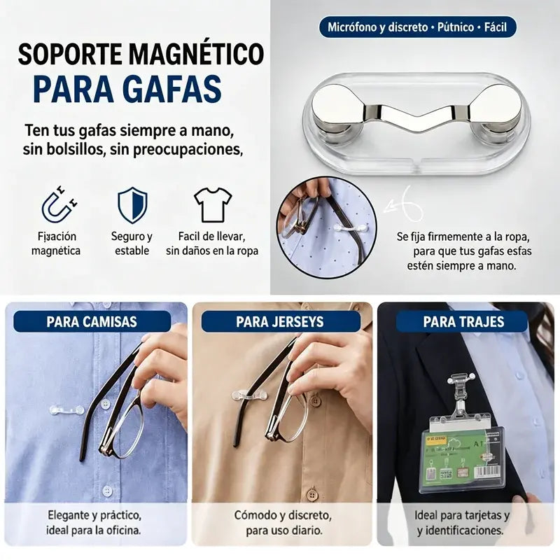 5 piezas 27€ 🧷🧲 Clip magnético para sujetar gafas, colgador universal para gafas de lectura, gafas con filtro de luz azul y gafas de sol. ¡No más gafas perdidas!