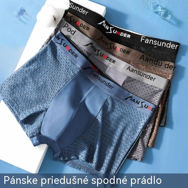🔥【4 kusov】🧊Pánske pohodlné priedušné sieťované boxerky z ľadového hodvábu