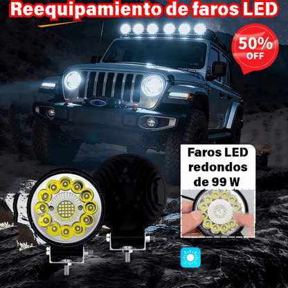 🔥【Compre 1 y obtenga 1 gratis-🎁2 piezas por 29 euros】Faros LED redondos de 99 W para coches modificados, faros auxiliares para vehículos todoterreno